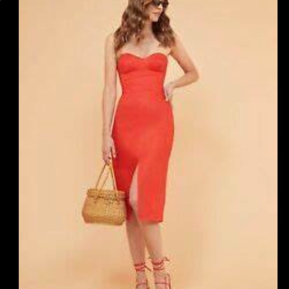 Reformation hot day orange Red strapless bustier dress
